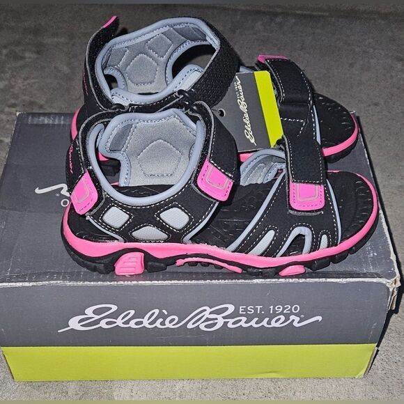 Eddie Bauer Girls Youth Velcro Sandles Sz 13 Pink Black NEW IN BOX - Picture 1 of 6